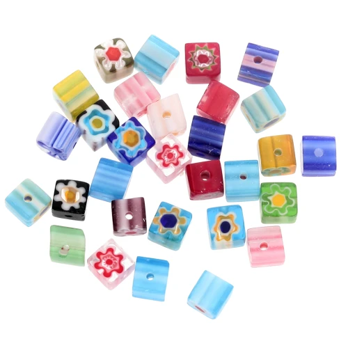 6mm Millefiori Cube glass beads - Multicolored x30