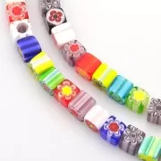 6mm Millefiori Cube glass beads - Multicolored x30