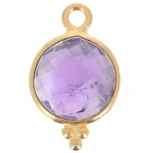 2x7mm 925 sterling silver Faceted Charm with Balls - Gold Plated - Amethyst x1