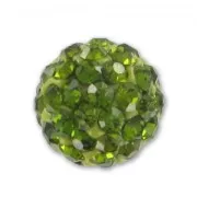 Plasticine half-drilled round bead rhinestones 8mm Olivine x1