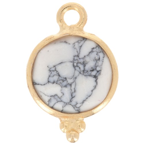 2x7mm 925 sterling silver Faceted Charm with Balls - Gold Plated - Howlite x1