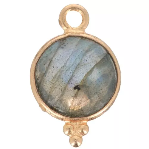 2x7mm 925 sterling silver Faceted Charm with Balls - Gold Plated - Labradorite x1