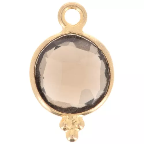 2x7mm 925 sterling silver Faceted Charm with Balls - Gold Plated - Smoky Quartz x1