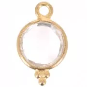 2x7mm 925 sterling silver Faceted Charm with Balls - Gold Plated - Rock crystal x1