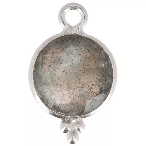 15x9mm 925 Sterling Silver Round faceted charm with balls - Labradorite x1