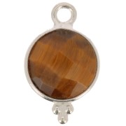 15x9mm 925 Sterling Silver Round faceted charm with balls - Tiger Eye x1