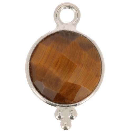 15x9mm 925 Sterling Silver Round faceted charm with balls - Tiger Eye x1