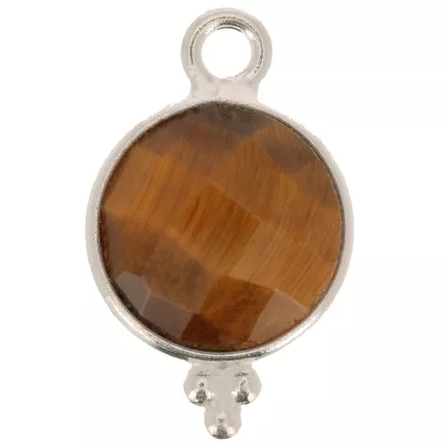 15x9mm 925 Sterling Silver Round faceted charm with balls - Tiger Eye x1