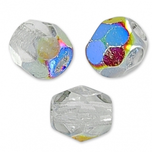 Fire Polished faceted round beads 4mm Crystal Vitrail x50