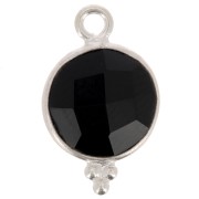 15x9mm 925 Sterling Silver Round faceted charm with balls - Black Onyx x1