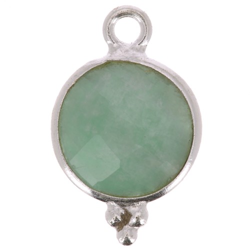 15x9mm 925 Sterling Silver Round faceted charm with balls - Amazonite x1
