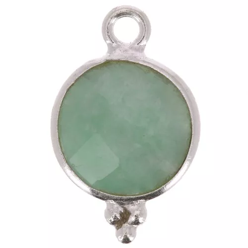 15x9mm 925 Sterling Silver Round faceted charm with balls - Amazonite x1