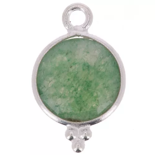 15x9mm 925 Sterling Silver Round faceted charm with balls - Aventurine x1