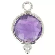 15x9mm 925 Sterling Silver Round faceted charm with balls - Amethyst x1