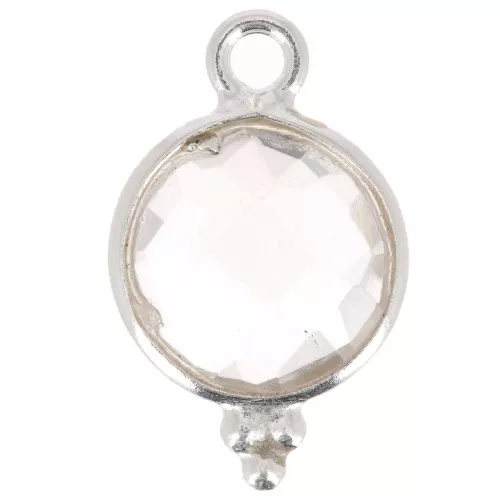 15x9mm 925 Sterling Silver Round faceted charm with balls - Rock Crystal x1