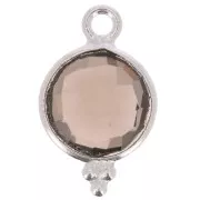 15x9mm 925 Sterling Silver Round faceted charm with balls - Smoky Quartz x1