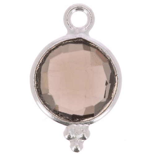 15x9mm 925 Sterling Silver Round faceted charm with balls - Smoky Quartz x1