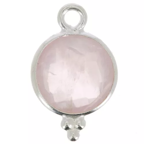 15x9mm 925 Sterling Silver Round faceted charm with balls - Rose Quartz x1