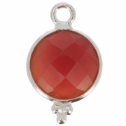 15x9mm 925 Sterling Silver Round faceted charm with balls - imitation Carnelian x1