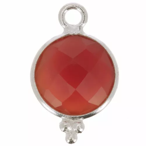 15x9mm 925 Sterling Silver Round faceted charm with balls - imitation Carnelian x1