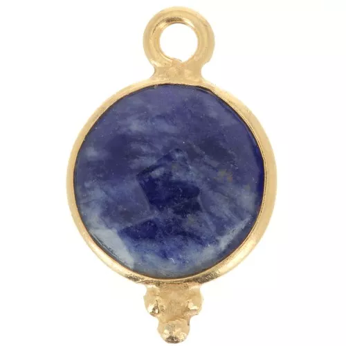 15x9mm 925 Sterling Silver Faceted charm with balls - Gold Plated - Sodalite x1