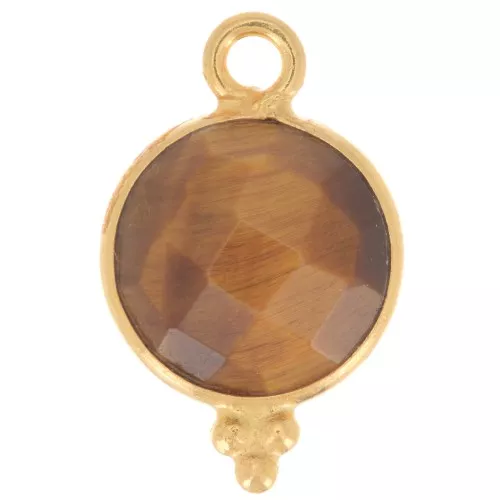 15x9mm 925 Sterling Silver Faceted charm with balls - Gold Plated - Tiger Eye x1