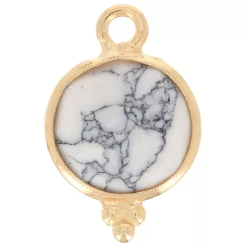 15x9mm 925 Sterling Silver Faceted charm with balls - Gold Plated - Howlite x1