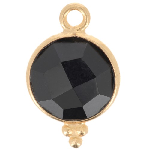 15x9mm 925 Sterling Silver Faceted charm with balls - Gold Plated - Black Onyx x1