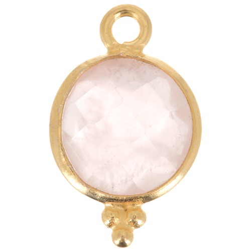 15x9mm 925 Sterling Silver Faceted charm with balls - Gold Plated - Rose Quartz x1