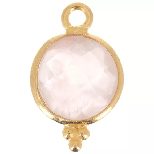 15x9mm 925 Sterling Silver Faceted charm with balls - Gold Plated - Rose Quartz x1