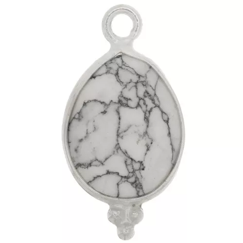 16x9mm 925 Sterling Silver faceted drop Charm with small balls - Howlite x1
