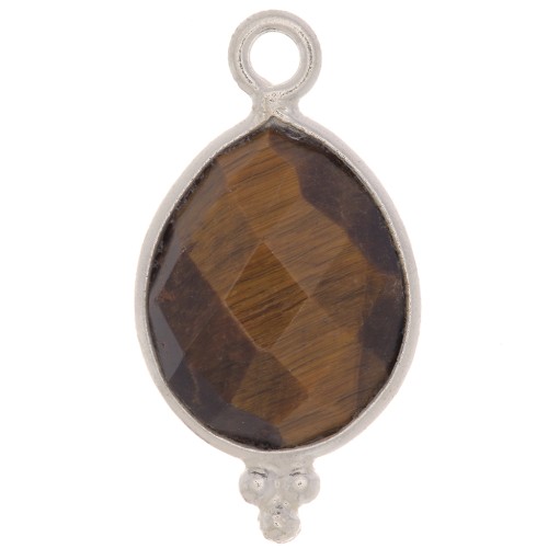 16x9mm 925 Sterling Silver faceted drop Charm with small balls - Tiger Eye x1