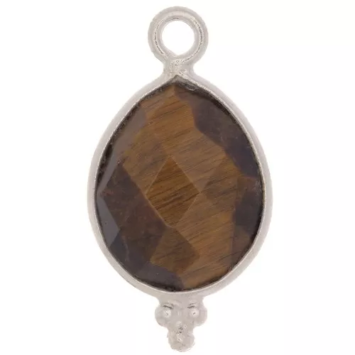 16x9mm 925 Sterling Silver faceted drop Charm with small balls - Tiger Eye x1