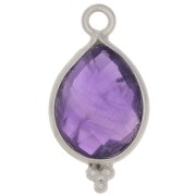 16x9mm 925 Sterling Silver faceted drop Charm with small balls - Amethyst x1|raw }}