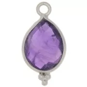 16x9mm 925 Sterling Silver faceted drop Charm with small balls - Amethyst x1