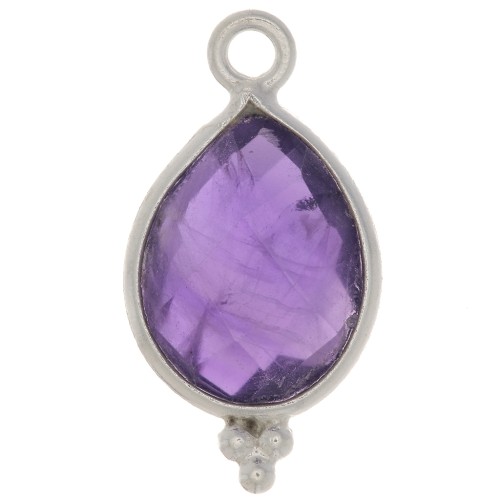 16x9mm 925 Sterling Silver faceted drop Charm with small balls - Amethyst x1