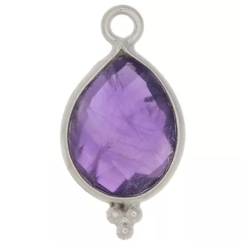 16x9mm 925 Sterling Silver faceted drop Charm with small balls - Amethyst x1