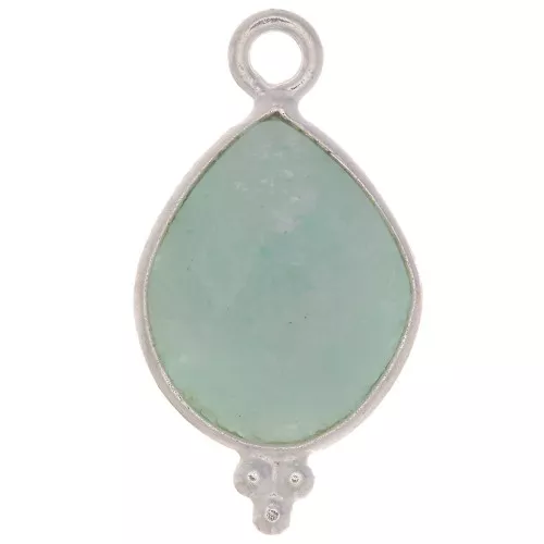 16x9mm 925 Sterling Silver faceted drop Charm with small balls - Amazonite x1