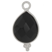 16x9mm 925 Sterling Silver faceted drop Charm with small balls - Black Onyx x1|raw }}