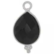 16x9mm 925 Sterling Silver faceted drop Charm with small balls - Black Onyx x1