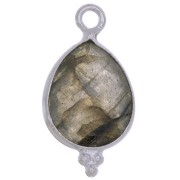 16x9mm 925 Sterling Silver faceted drop Charm with small balls - Labradorite x1|raw }}