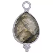 16x9mm 925 Sterling Silver faceted drop Charm with small balls - Labradorite x1