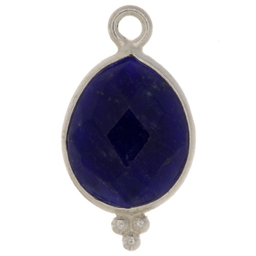 16x9mm 925 Sterling Silver faceted drop Charm with small balls - Sodalite x1