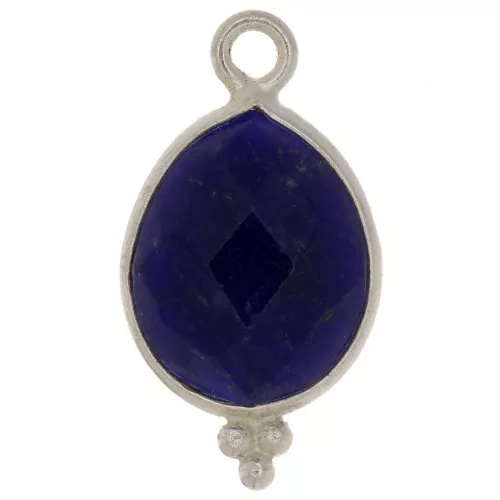 16x9mm 925 Sterling Silver faceted drop Charm with small balls - Sodalite x1