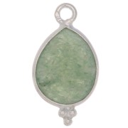 16x9mm 925 Sterling Silver faceted drop Charm with small balls - Aventurine x1