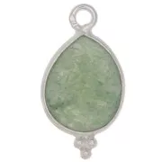 16x9mm 925 Sterling Silver faceted drop Charm with small balls - Aventurine x1