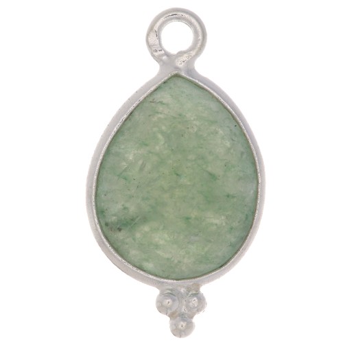 16x9mm 925 Sterling Silver faceted drop Charm with small balls - Aventurine x1