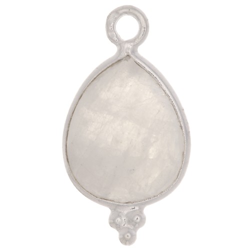 16x9mm 925 Sterling Silver faceted drop Charm with small balls - Moonstone x1