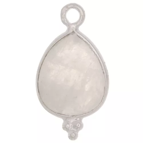 16x9mm 925 Sterling Silver faceted drop Charm with small balls - Moonstone x1