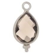 16x9mm 925 Sterling Silver faceted drop Charm with small balls - Smoky Quartz x1